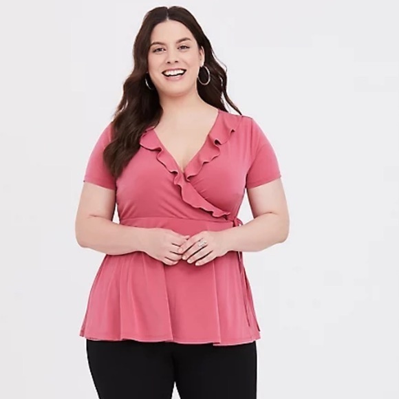 TORRID ROSE PINK STUDIO KNIT RUFFLE TOP - Picture 3 of 4
